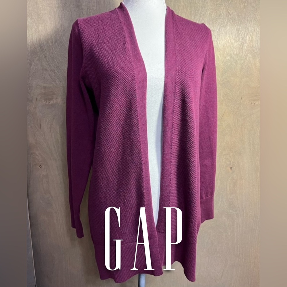 GAP Berry Color Mixed Stitch Open Cotton Cardigan M